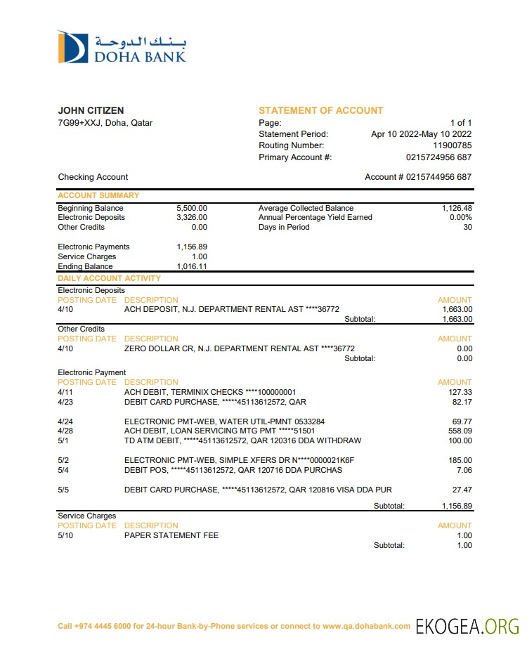 Déclaration de la Banque Qatar Doha XLS